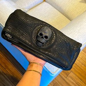 Thomas Wylde Clutch Diamante Skull Black Lamb Leather